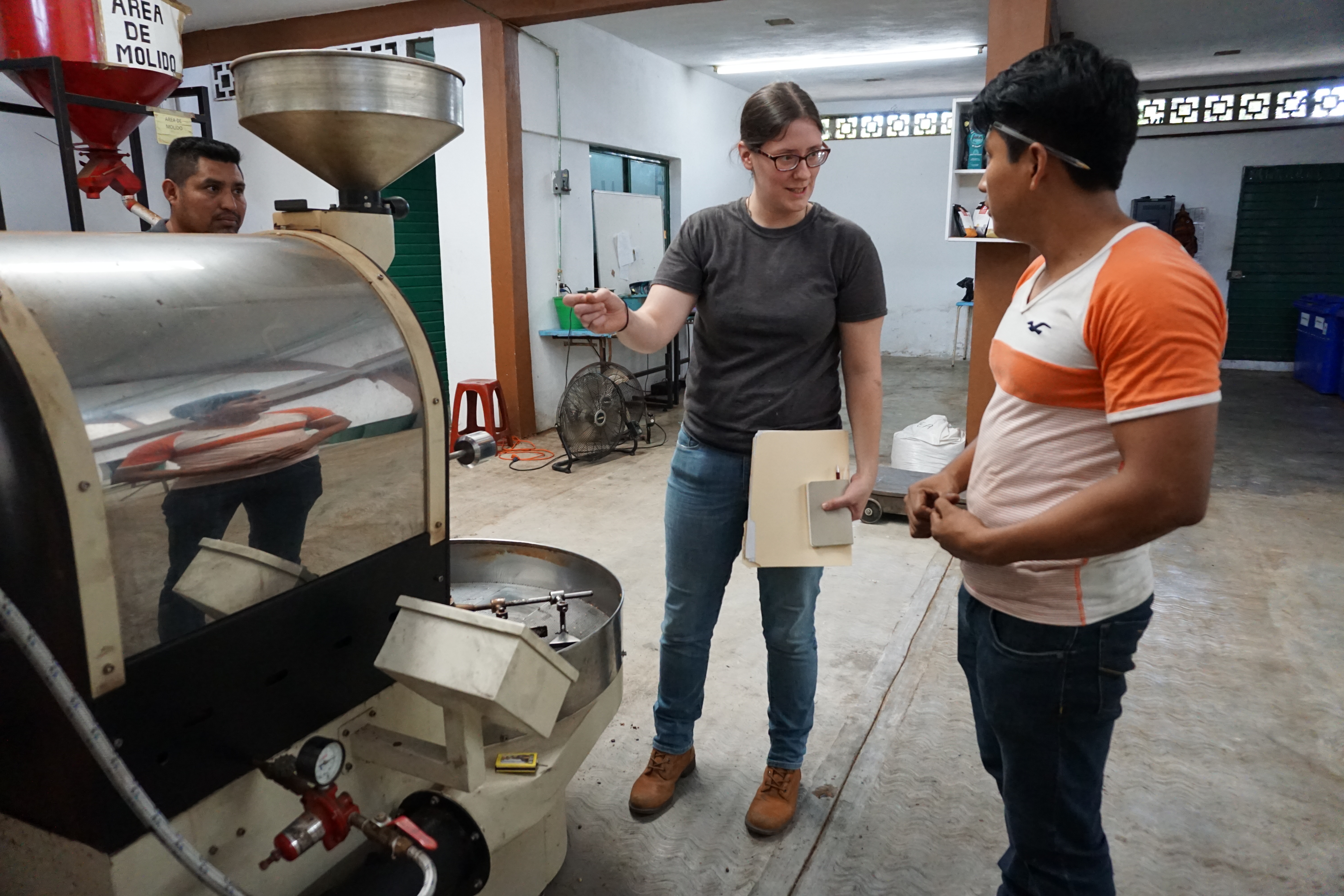 EE lead roaster Sarah Hrisak running a training with members of the roasting team at CESMACH