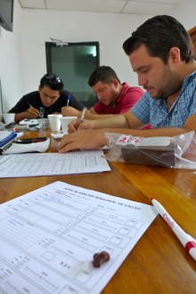 The cacao tasting panel at Fortaleza del Valle Co-op in Ecuador